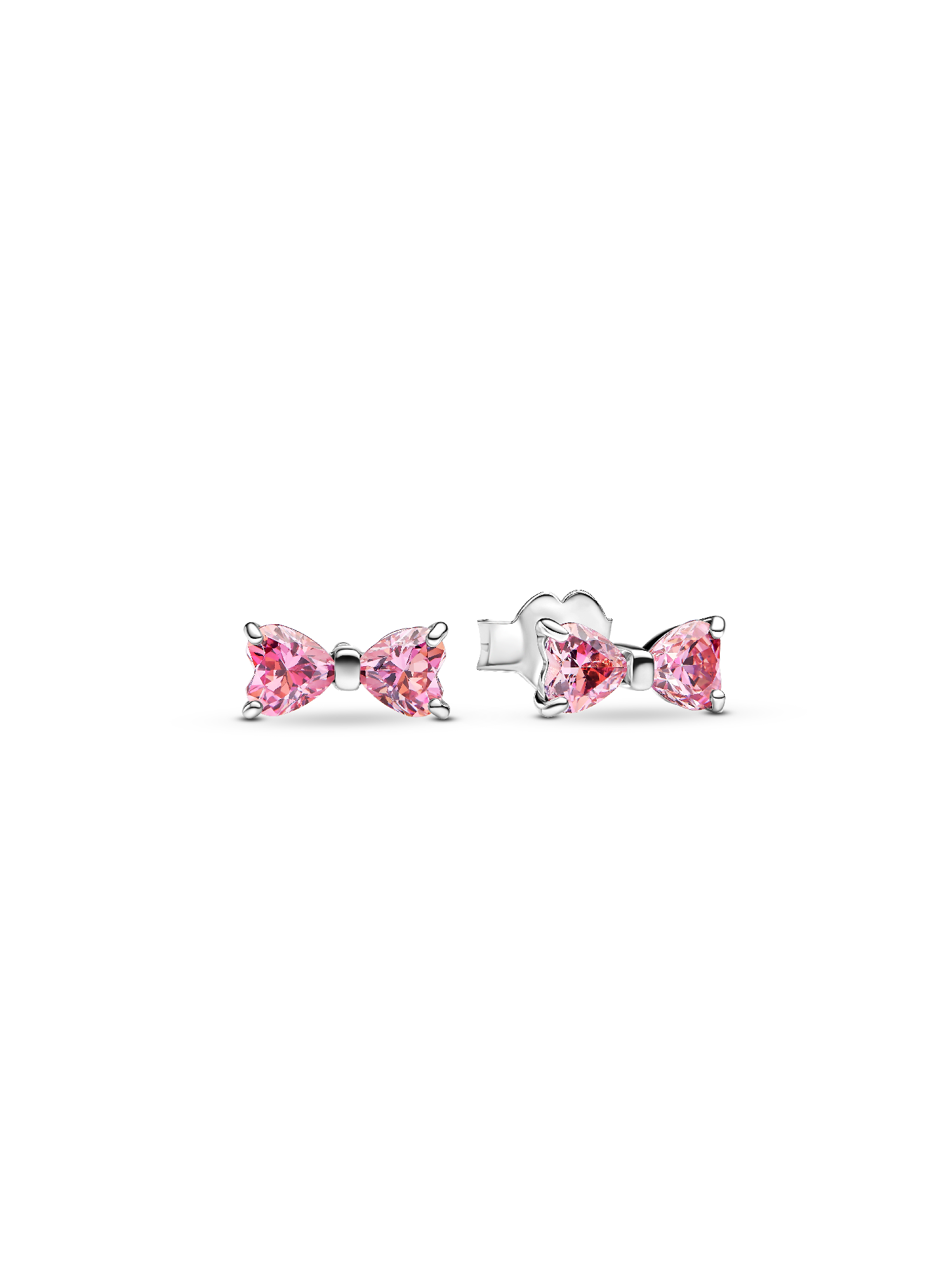 Aretes de botón Moño Rosa Brillante