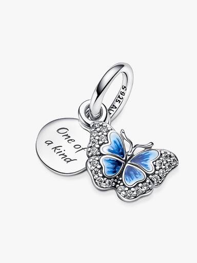 Charm colgante doble Mariposa azul y frase