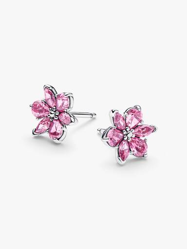 Aretes de botón Flor rosada herbario reluciente
