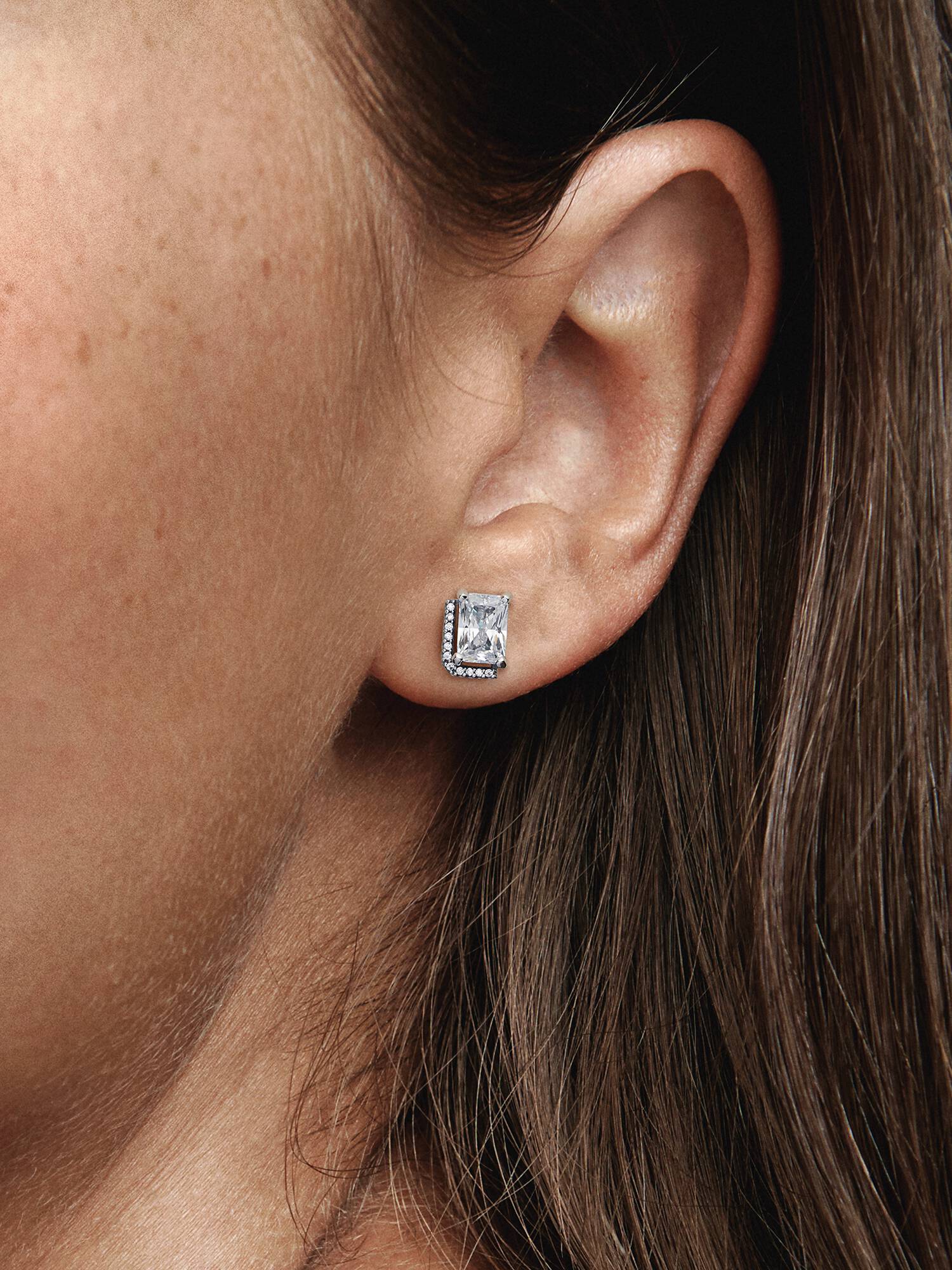 Pendientes de Botón Halo Brillante Rectangular