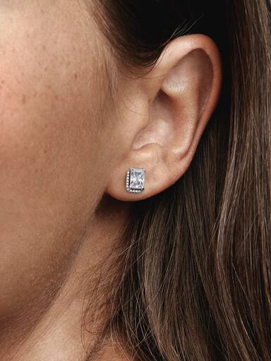 Pendientes de Botón Halo Brillante Rectangular