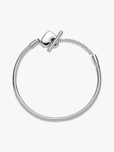 Brazalete con cadena tipo serpiente y barra en forma de corazón