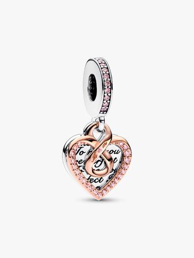 Charm colgante doble Corazón infinito de Mamá en dos tonos