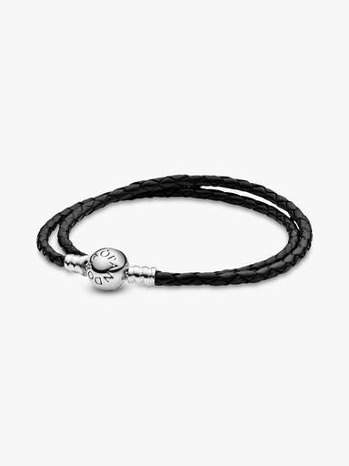 Brazalete doble de cuero negro
