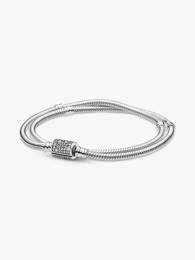 Brazalete Doble Cadena de Serpiente con Broche de Barril Pandora Moments