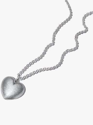 Set con charm de corazón abultado en plata mate